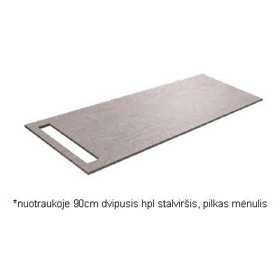 Kame plonas dvipusis HPL stalviršis su anga rankšluosčiui, pilkas mėnulis (pasirenkami dydžiai)