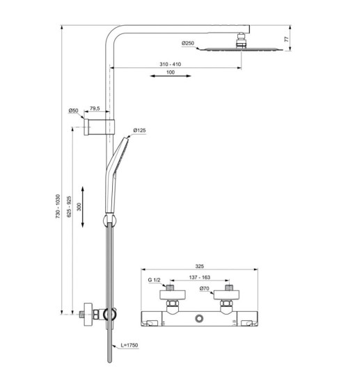 Ideal Standard CERATHERM T50 (A7704AA) termostatinė dušo sistema, chromo spalvos