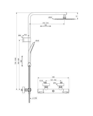 Ideal Standard CERATHERM T50 (A7704AA) termostatinė dušo sistema, chromo spalvos
