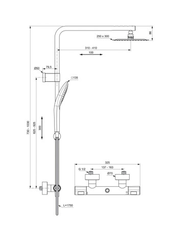 Ideal Standard CERATHERM T100 (A7705AA) termostatinė dušo sistema, chromo spalvos