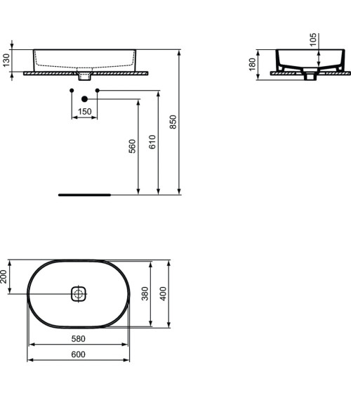 STRADA II praustuvas montuojamas ant stalviršio 60 cm (600x400x180 mm), T298101