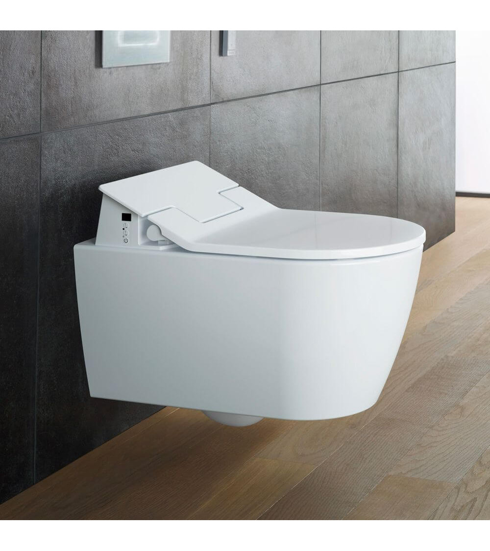 Duravit pakabinamas WC ME by Starck Rimless SensoWash unitazas, su dangčiu 370x570, baltos blizgios spalvos