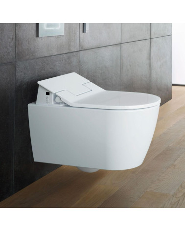 Duravit pakabinamas WC ME by Starck Rimless SensoWash unitazas, su dangčiu 370x570, baltos blizgios spalvos