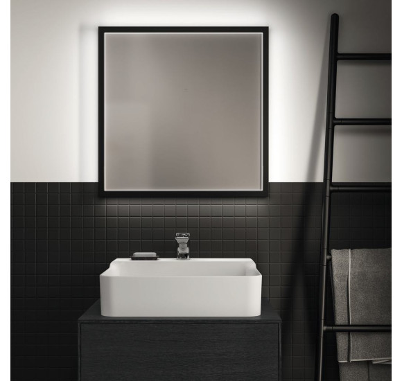 Ideal Standard kvadratinis veidrodis su apšvietimu 60x60cm,juodas rėmelis
