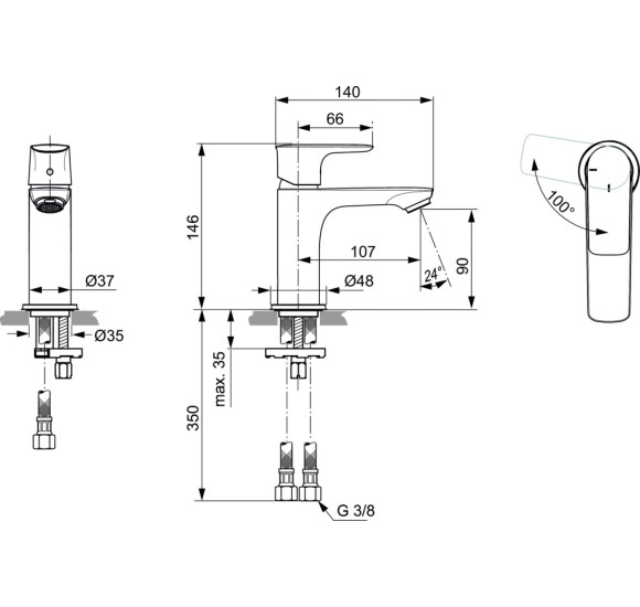 Ideal Standard Connect Air praustuvo maišytuvas (A7011), PVD spalvos
