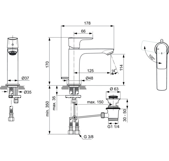 Ideal Standard Connect Air Slim praustuvo maišytuvas (A7013), PVD spalvos