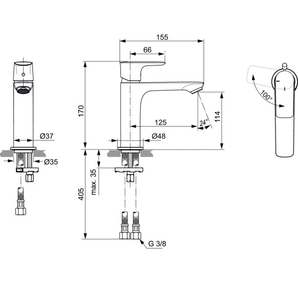 Ideal Standard Connect Air Slim praustuvo maišytuvas (A7016), PVD spalvos