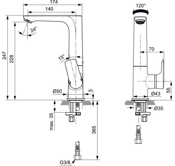 Ideal Standard Connect Air aukštas maišytuvas praustuvui (A7023), PVD spalvos