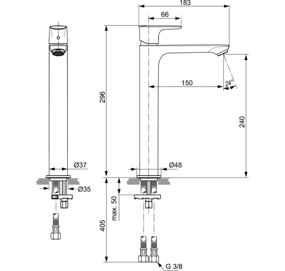 Ideal Standard Connect Air aukštas maišytuvas praustuvui (A7027), PVD spalvos