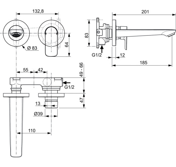 Ideal Standard Connect Air potinkinis maišytuvas praustuvui 185mm (A7029), PVD spalvos