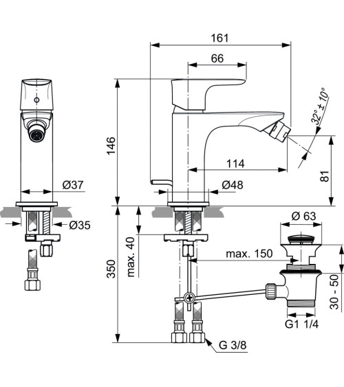 Ideal Standard Connect Air bide maišytuvas (A7030A5) su dugno vožtuvo komplektu, PVD spalvos