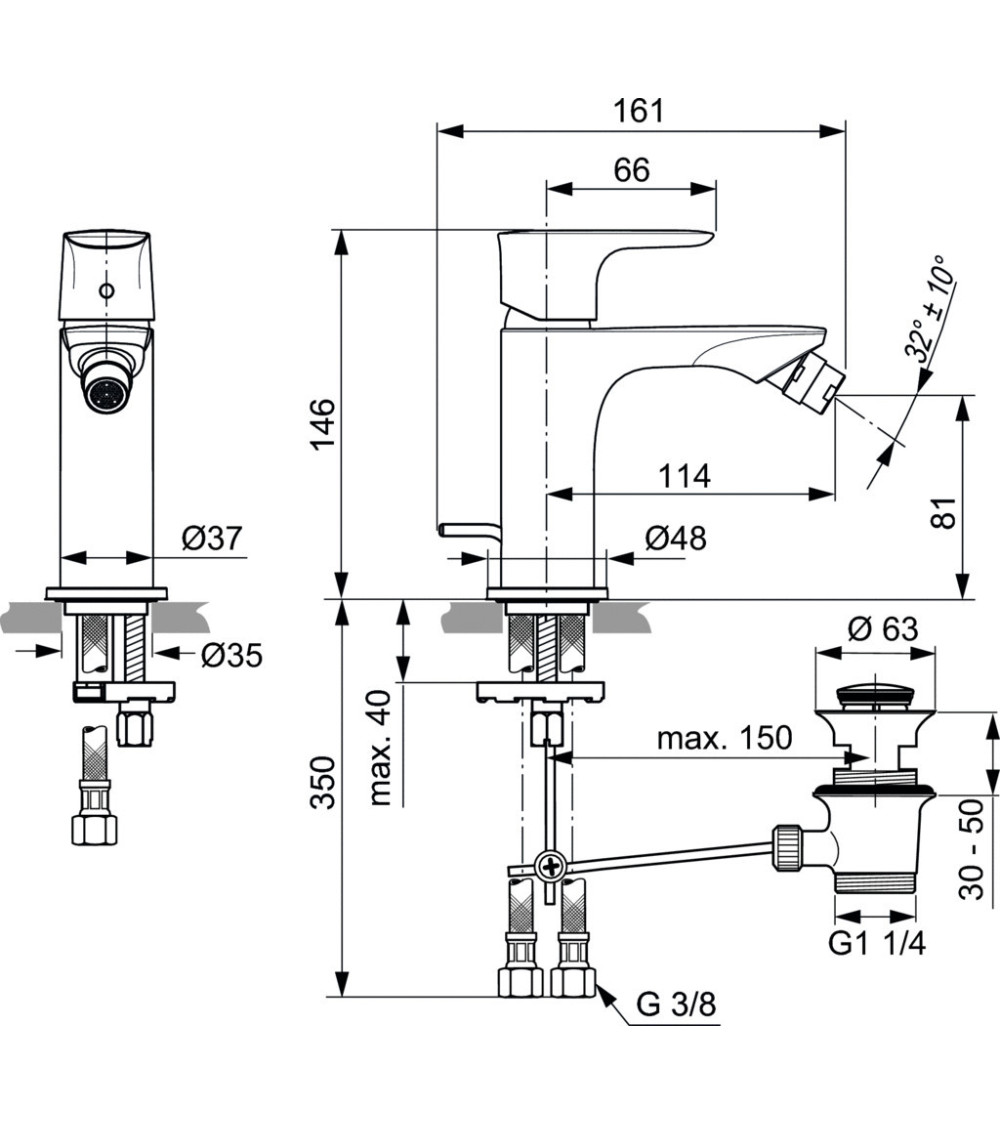 Ideal Standard Connect Air bide maišytuvas (A7030A5) su dugno vožtuvo komplektu, PVD spalvos