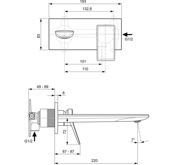 Ideal Standard Conca (A7372) sieninis maišytuvas praustuvui, 220 mm, PVD spalvos