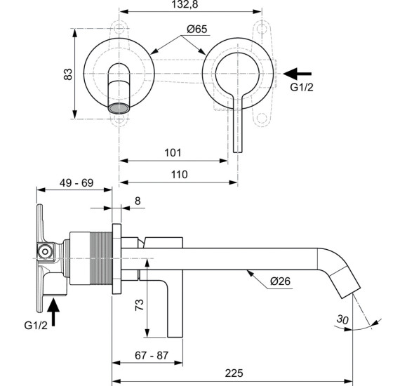 Ideal Standard Joy potinkinis maišytuvas praustuvui 225mm, pasirenkamos PVD spalvos