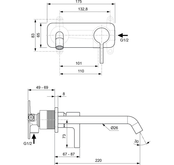 Ideal Standard Joy potinkinis maišytuvas praustuvui 220mm (A7381) PVD spalvos