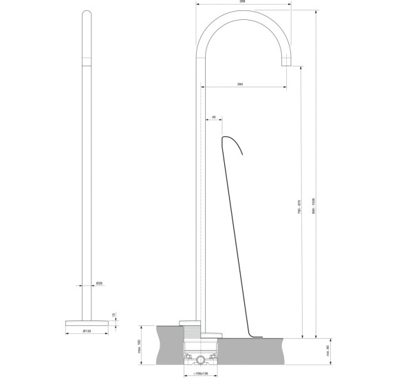 Ideal Standard Joy vonios snapas iš grindų, PVD spalvos