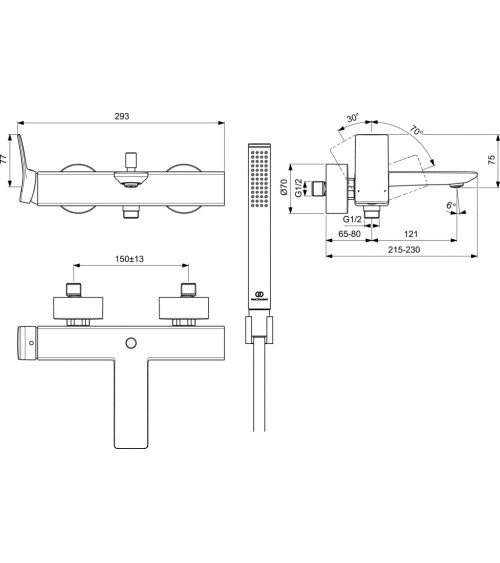 Ideal Standard Conca vonios maišytuvas su rankiniu dušeliu komplekte, PVD spalvos