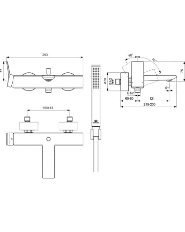 Ideal Standard Conca vonios maišytuvas su rankiniu dušeliu komplekte, PVD spalvos