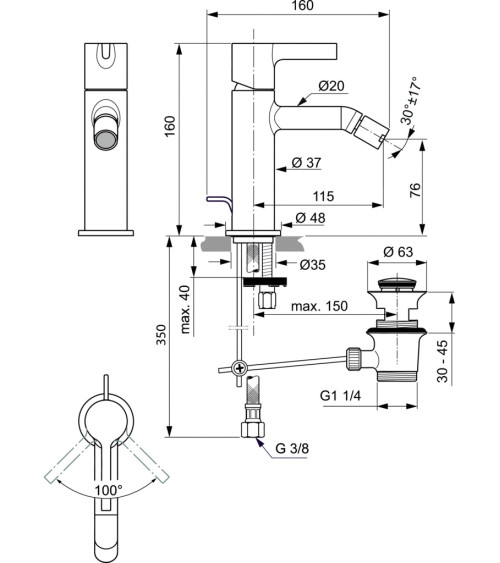 Ideal Standard Joy bide maišytuvas su dugno vožtuvu, PVD spalvos