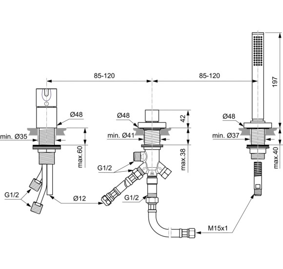 Ideal Standard Joy vonios maišytuvas, montuojamas į kraštą, 3-ių dalių BC789, PVD spalvos