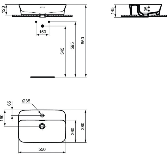 Ideal Standard Ypalyss pastatomas, stačiakampis praustuvas, 55x38cm