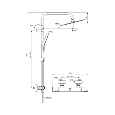 Ideal Standard CERATHERM T50 (A7565AA) termostatinė dušo sistema, chromo spalvos