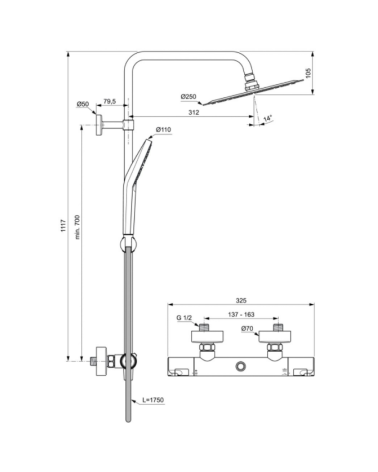 Ideal Standard CERATHERM T50 (A7565AA) termostatinė dušo sistema, chromo spalvos