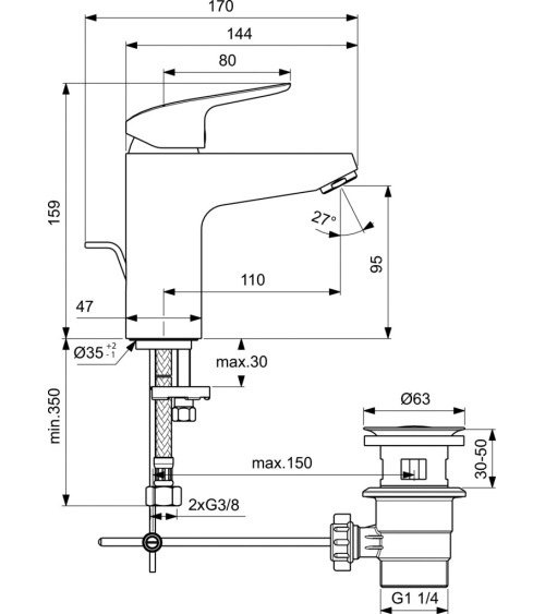 Ideal Standard CERAFLEX praustuvo maišytuvas, su dugno vožtuvu (5l/min), chromas, B1712AA
