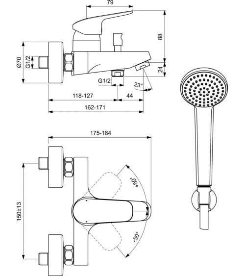 Ideal Standard CERAFLEX  vonios/dušo maišytuvas su dušo galvutės komplektu, B1722AA