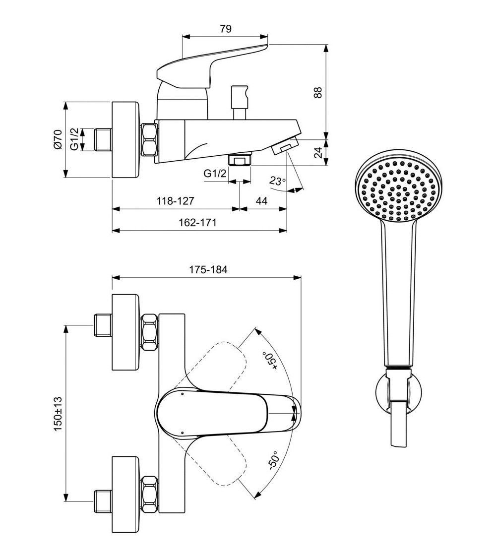 Ideal Standard CERAFLEX  vonios/dušo maišytuvas su dušo galvutės komplektu, B1722AA
