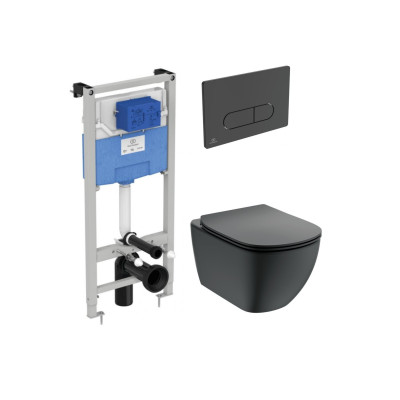 Ideal Standard Tesi Pakabinamo klozeto komplektas 3in1, juodos spalvos, T0079V3+T3527V3+R020467+R0115A6