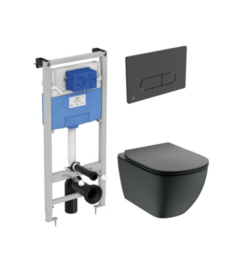 Ideal Standard Tesi Pakabinamo klozeto komplektas 3in1, juodos spalvos, T0079V3+T3527V3+R020467+R0115A6