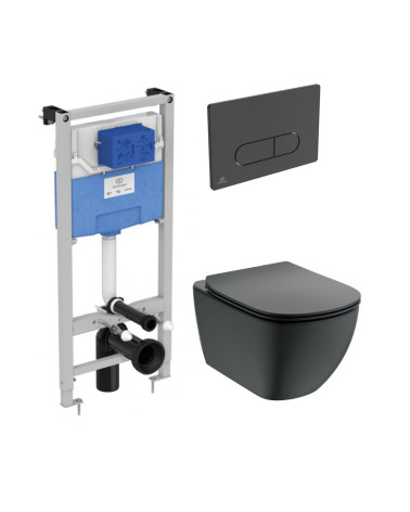Ideal Standard Tesi Pakabinamo klozeto komplektas 3in1, juodos spalvos, T0079V3+T3527V3+R020467+R0115A6