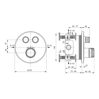Ideal Standard Ceratherm Navigo potinkinis, termostatinis, dviejų krypčių, maišytuvas apvaliu korpusu, A7296