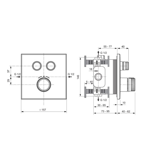 Ideal Standard Ceratherm Navigo potinkinis, termostatinis, dviejų krypčių, maišytuvas kvadratiniu korpusu, A7302