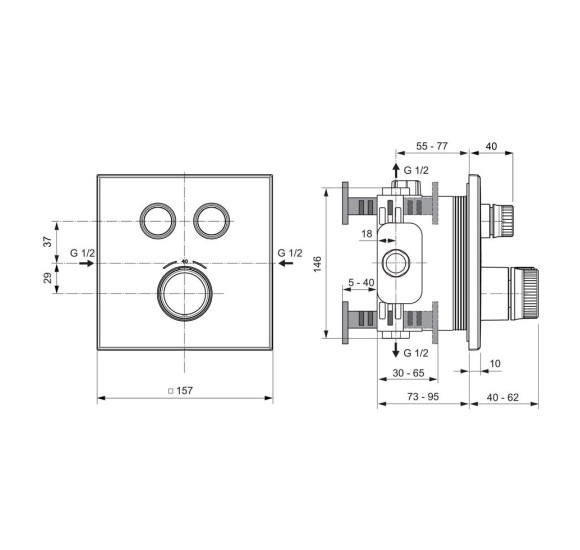 Ideal Standard Ceratherm Navigo potinkinis, termostatinis, dviejų krypčių, maišytuvas kvadratiniu korpusu, A7302