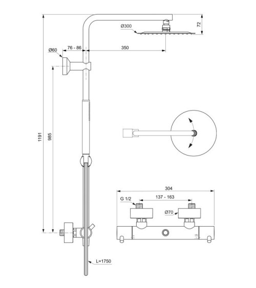 Ideal Standard CERATHERM T125 termostatinė dušo sistema, pasirinkite spalvą