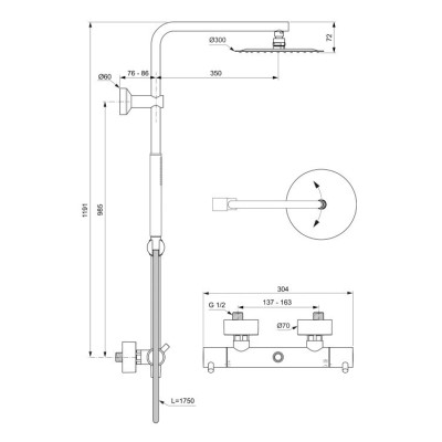 Ideal Standard CERATHERM T125 termostatinė dušo sistema, pasirinkite spalvą