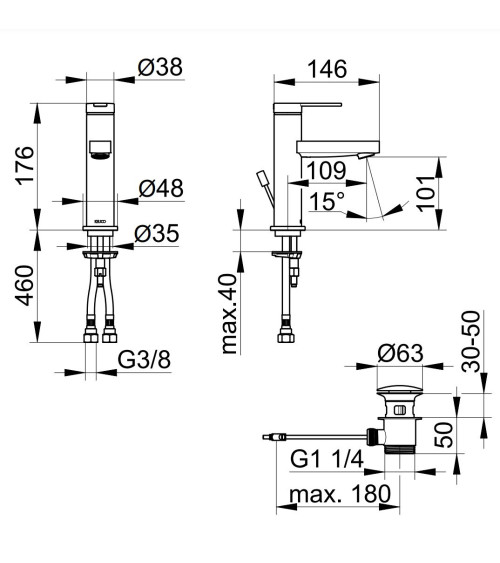Keuco IXMO Flat 100 praustuvo maišytuvas  su dugno vožtuvu (pasirenkamos spalvos)
