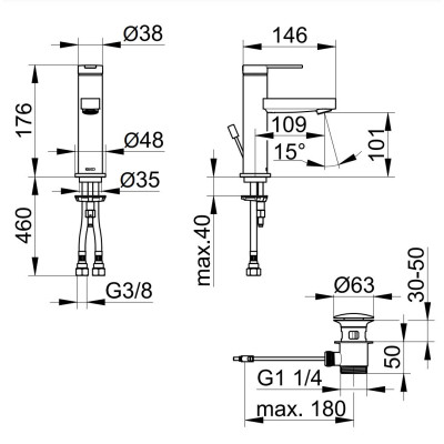 Keuco IXMO Flat 100 praustuvo maišytuvas  su dugno vožtuvu (pasirenkamos spalvos)