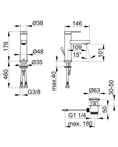 Keuco IXMO Flat 100 praustuvo maišytuvas  su dugno vožtuvu (pasirenkamos spalvos)