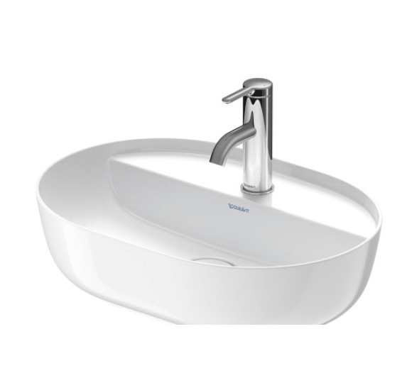 Duravit Luv pastatomas praustuvas 500x350 su anga maišytuvui (vidus baltas, išorė balta blizgi)