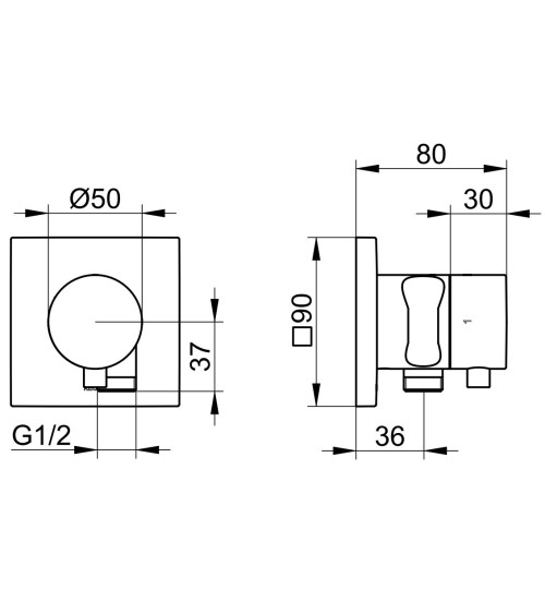 Keuco IXMO 3-jų krypčių ir stop diverteris su rankinio dušelio laikikliu ir išvadu (kvadratinė apdaila)