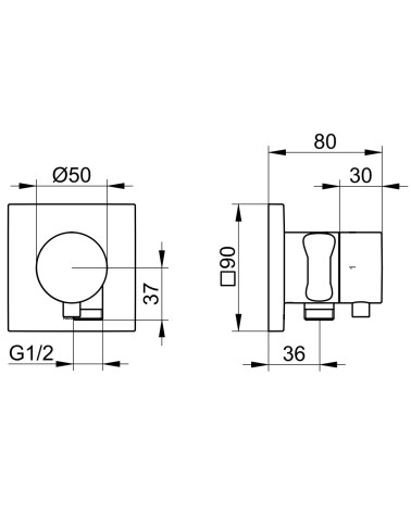 Keuco IXMO 3-jų krypčių ir stop diverteris su rankinio dušelio laikikliu ir išvadu (kvadratinė apdaila)