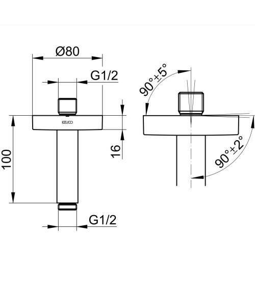 Keuco dušo galvos laikiklis iš lubų, 100mm aukščio