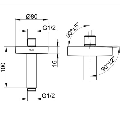 Keuco dušo galvos laikiklis iš lubų, 100mm aukščio