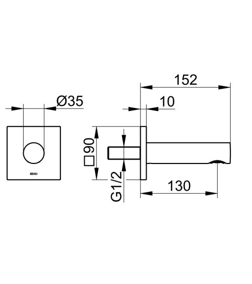 Keuco vonios snapas potinkinei sistemai  152mm projekcija  kvadratinė apdaila