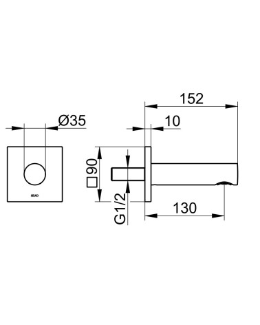 Keuco vonios snapas potinkinei sistemai  152mm projekcija  kvadratinė apdaila