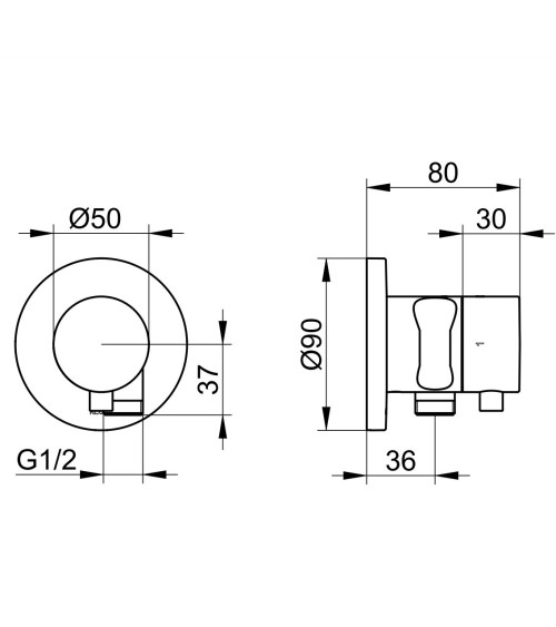 KEUCO IXMO 2-jų krypčių ir Stop vožtuvas su išvadu ir laikikliu rankiniam dušeliui