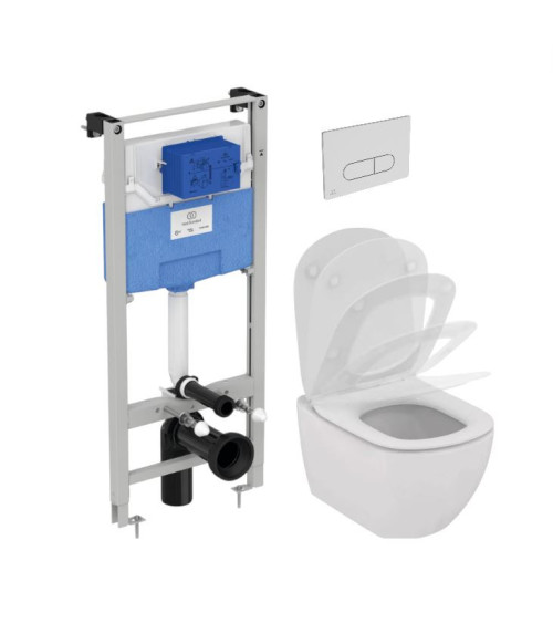 Ideal Standard Tesi "AquaBlade" pakabinamo klozeto komplektas 3in1 (Rėmas, mygtukas, klozetas)